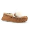 Ella Paula Chestnut Luxury Moccasin Fur Pom Pom Slippers
