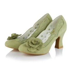 Ruby Shoo COURT SHOE Chrissie PISTACHIO With Lace And Flower Trim