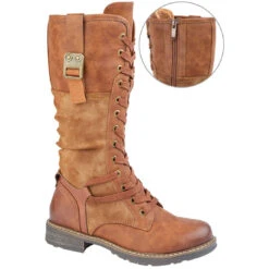 Cipriata GABRIELA Tan Long Boot With Laces And Inside Zip