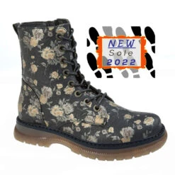 Cipriata Ankle Boot Black Floral L310Laces And Inside Zip