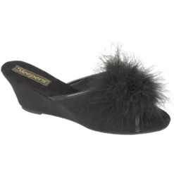Sleepers ANNE LS857 BLACK Faux Fur Trim Mule Slipper