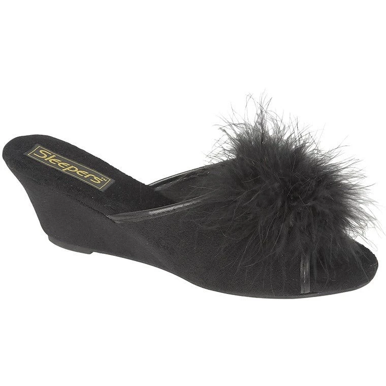 Sleepers ANNE LS857 BLACK Faux Fur Trim Mule Slipper 1 Sleepers ANNE LS857 BLACK Faux Fur Trim Mule Slipper