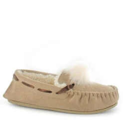 Ella Paula BEIGE Luxury Moccasin Fur Pom Pom Slippers -Cheap Shoes Shop Paula Beige 980x1024 1
