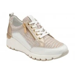 Lotus Cream & Croc-Print Leather Sassy Casual Trainers Sassy CREAM ULS318