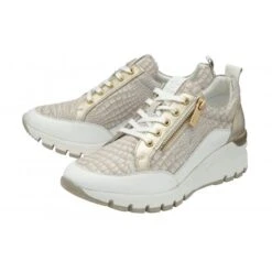 Lotus Cream & Croc-Print Leather Sassy Casual Trainers Sassy CREAM ULS318 -Cheap Shoes Shop SassyUls318CreamCream Croc PrintLeather4