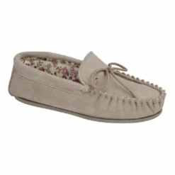 Ladies Lily Soft Suede Moccassin Sliper STONE LS339S