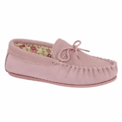 Ladies Lily Soft Suede Moccasin Slipper PINK LS339PK