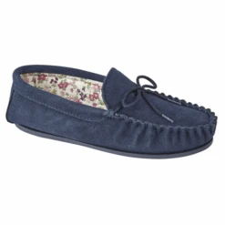 Ladies Lily Moccassin Slipper Navy Suede