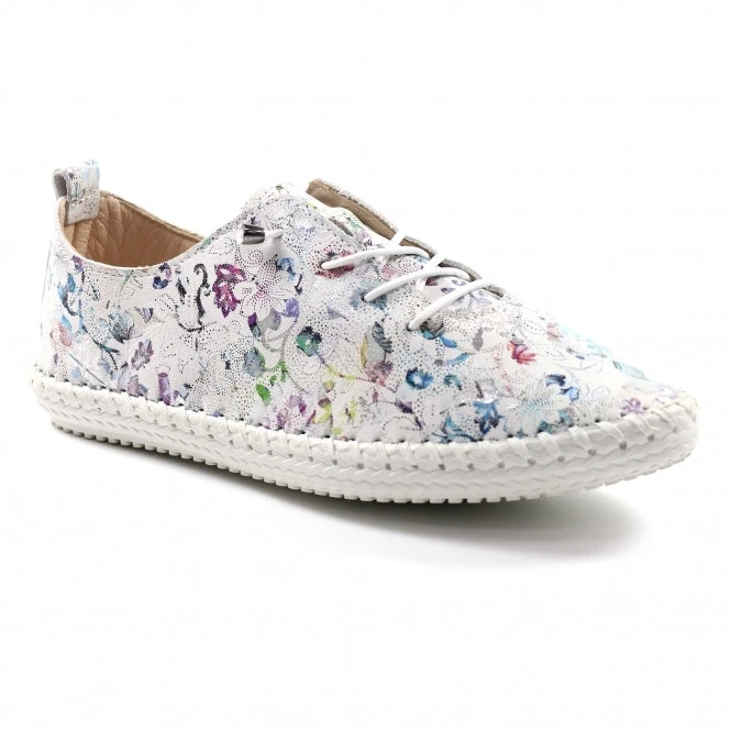 Lunar Plimsoll Style Exbury WHITE Floral Leather FLG015WT 1 Lunar Plimsoll Style Exbury WHITE Floral Leather FLG015WT