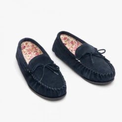Ladies Lily Moccassin Slipper Navy Suede -Cheap Shoes Shop mokkers lily ladies moccasin slippers navy p12512 177146 image