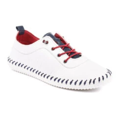 Lunar Plimsoll Sandown WHITE FLG016WT Soft Leather Elasticated Lace
