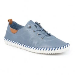 Lunar Plimsoll St Ives BLUE FLE030MB Soft Leather Elasticated Lace
