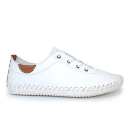 Lunar Plimsoll St Ives WHITE FLE030BL Soft Leather With Elasticated Lace -Cheap Shoes Shop st ives leather plimsoll p3419 195909 image