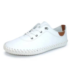 Lunar Plimsoll St Ives WHITE FLE030BL Soft Leather With Elasticated Lace -Cheap Shoes Shop st ives leather plimsoll p3419 195927 image