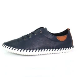 Lunar Plimsoll St Ives Navy FLE030BL Soft Leather Elasticated Lace -Cheap Shoes Shop st ives leather plimsoll p3419 195993 image